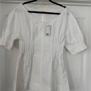 COS White Linen Blend Top Blouse 8 Pleat Details. NWT.